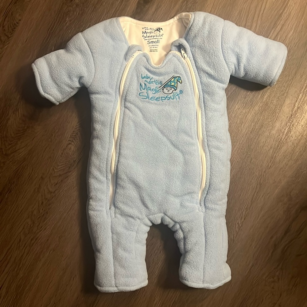 Baby Merlin magic sleepsuit size small 3-6 months Blue Fleece